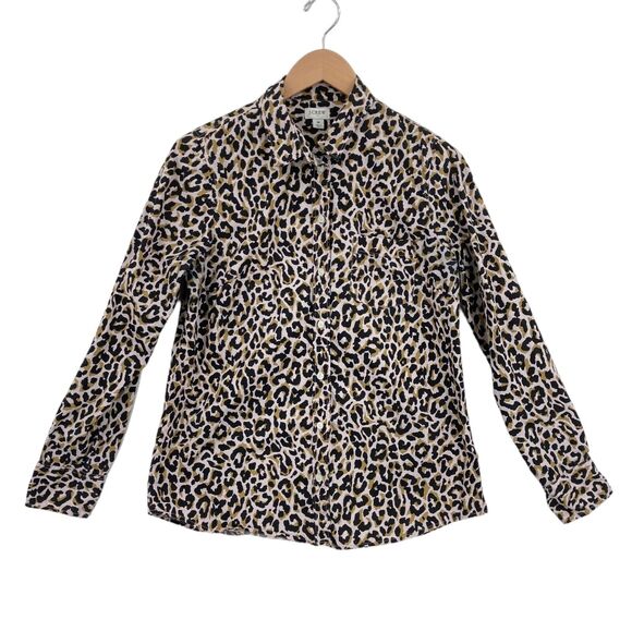 J.CREW Tops - J.CREW Women's Leopard Print 100% Cotton Long Sleeve Button-Up Shirt Size Medium